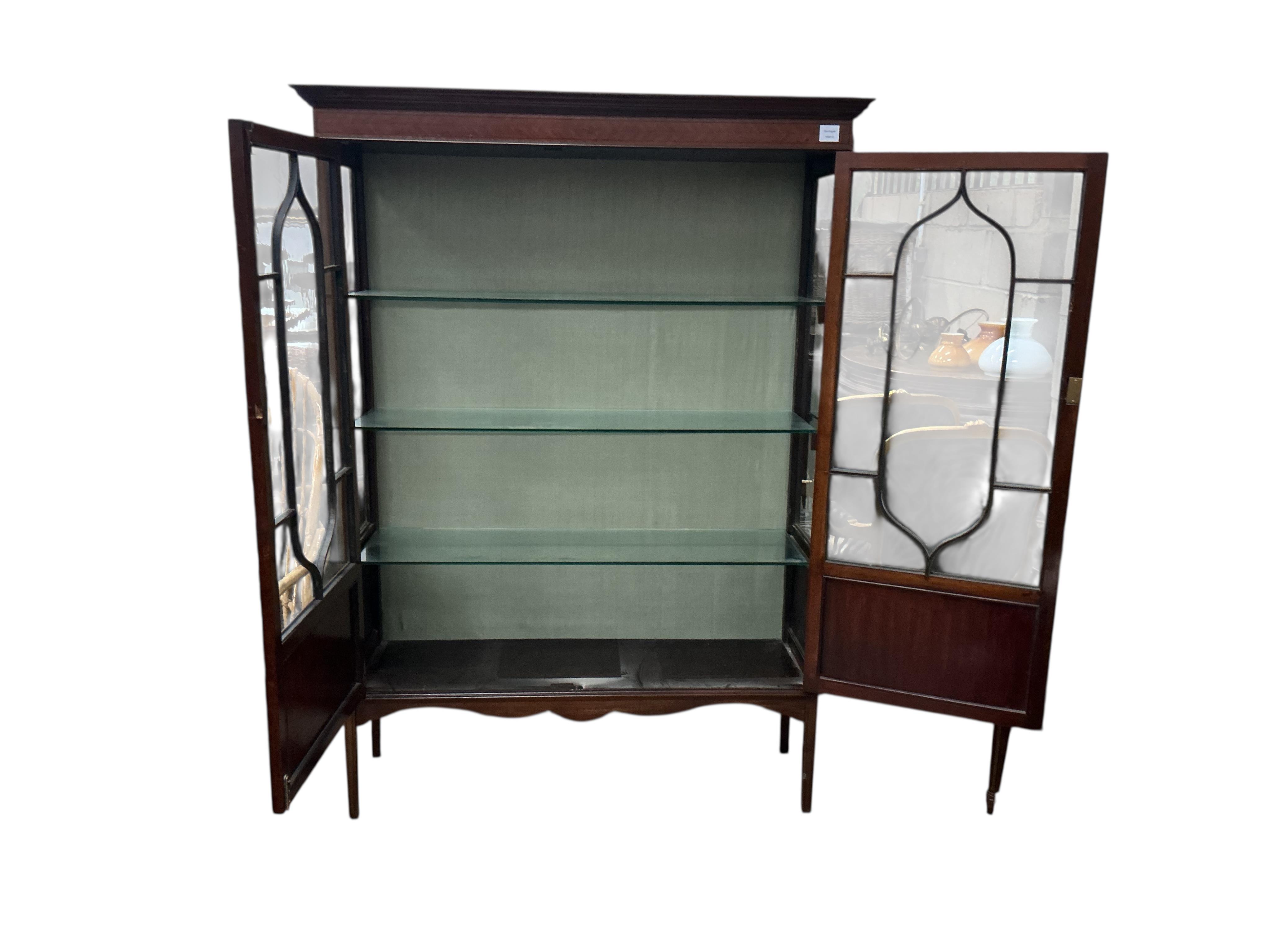 An Edwardian inlaid mahogany astragal glazed display cabinet, width 119cm, depth 35cm, height 165cm